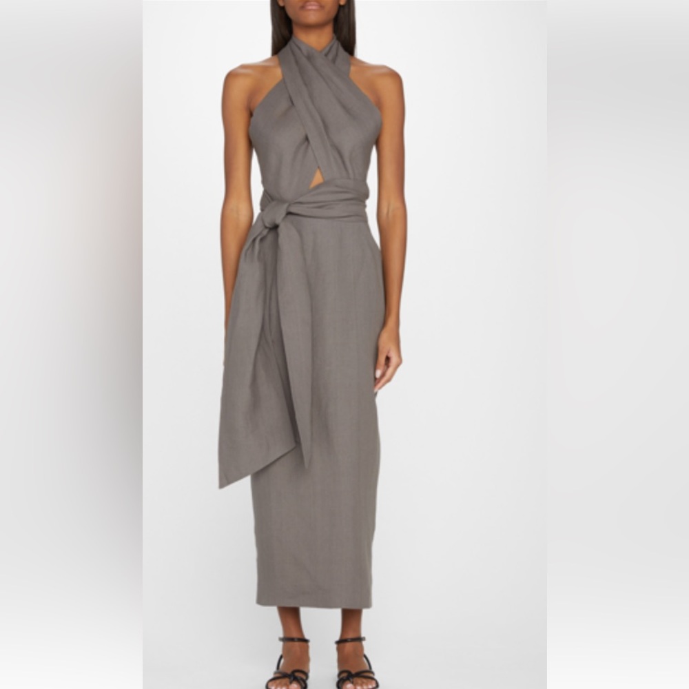 Piece of White Lya Linen Dress size L (US size 8) Color Stone SC:0400016331955 - Picture 8 of 8